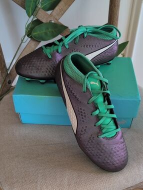 PUMA ONE 4 Syn FG JR Soccer Shoes, Youth Kids Size 4.5 US, Silver, Green 1732